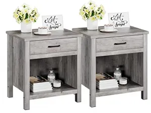 Farmhouse Square Nightstand with Storage Drawer and Shelf Wood End Table Beside Table Nightstands for Bedroom Nursery Living Room College Dorm, Grey