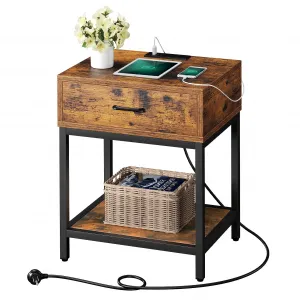 Nightstand - Bedside Table with Type-C & USB Charging Station, Modern End Table with 1-Drawer Storage, Side Table for Bedroom & Living Room