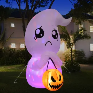5FT Halloween Inflatable Cute Ghost with The Pumpkin Built-in 360° Rotating Magic Colorful Led Lights Blow Up Yard Decoration Clearance for Home Yard Garden Lawn Party Holiday Decor