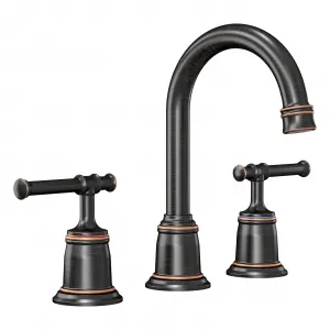 Widespread Brushed Nickel Bathroom Faucet, Bathroom faucets for Sink 3 Holes with Pop Up Drain & cUPC Lead-Free Hose Classical 8 inch Bathroom Faucet (Oil Rubbed Bronze 1 Packs)