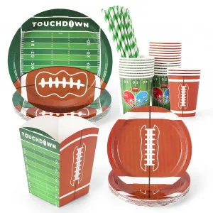 125 Pcs Football Plates and Napkins Set Serve 25, Football Disposable Tableware Set, Football Decorations Includes Plates, Cups, Snack Bowls, Straws