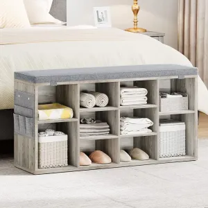 Shoe Bench Entryway Storage + Adjustable Shelf + Cushioned Seat + Particleboard + Removable Cover + 41 inch, Grey