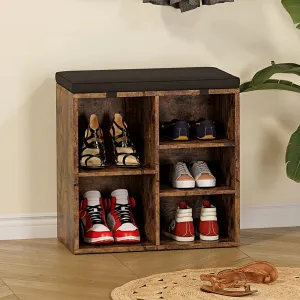 Shoe Bench Entryway Storage Organizer + 3-Tier Adjustable Shelf + Cushioned Seat + Particleboard + Removable Dividers + Living Room
