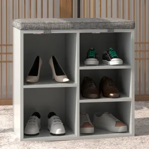 Shoe Storage Bench, Shoe Rack with 5 Cubby Organizers, Shoe Bench with Removable Foam Pad Seating Cushion and Adjustable Shelves for Dorm, Bedroom, Entryway Hallway, and Living Room(White,20")