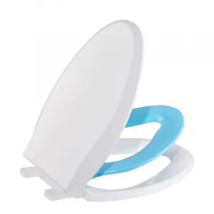 Toilet Seat, Elongated Toilet Seat with Toddler Seat Built in, Potty Training Toilet Seat Elongated Fits Both Adult and Child, with Slow Close and Magnets- Elongated White and Blue