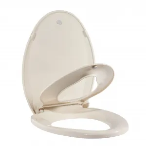 Toilet Seat, Elongated Toilet Seat with Toddler Seat Built in, Potty Training Toilet Seat Elongated Fits Both Adult and Child, with Slow Close and Magnets- Elongated Almond