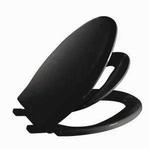 Toilet Seat, Elongated Toilet Seat with Toddler Seat Built in, Potty Training Toilet Seat Elongated Fits Both Adult and Child, with Slow Close and Magnets- Elongated Black