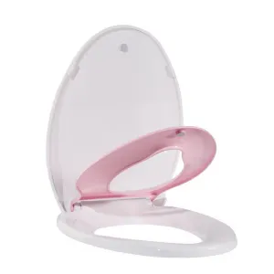Elongated Toilet Seat with Toddler Seat Built in, Potty Training Toilet Seat for Toddlers, 2 in 1 Toilet Seat for Toddlers & Adults, with Slow Close and Magnets, Pink Elongated