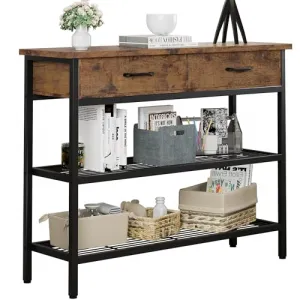 Console Table with 2 Drawers, 3 Tier Entryway Table with Storage, Industrial Sofa Table for Living Room, Couch, Hallway, Foyer-Vintage