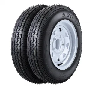 2 Trailer Tires 5.30-12 with 12" Rims, 6PR, 5 Lug 4.5", Load Range C, Heavy Duty 6 Ply for Utility Cargo Boat Trailers, Black