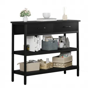 Entryway Table with 2 Drawers, 3 Tier Console Table with Storage, Industrial Sofa Table for Living Room, Couch, Hallway, Foyer-Black