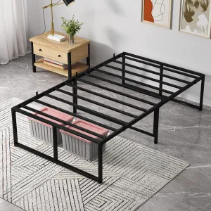 Twin Platform Bed Frame + Heavy Duty Metal + 3-in-1 Steel Support, Noise Free + 13-inch Storage Space + No Box Spring Needed + Easy Assembly