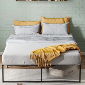 13.9 Inch Full Size Metal Bed Frame Heavy Duty Metal Platform with Steel Slat Support with Metal King Bed Platform with Wooden Headboard and Footboard Noise Free No Box Spring Needed
