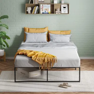 Queen Size Bed Frame, 14 inch Metal Platform with Sturdy 3-in-1 Steel Support, Noise-Free, Ample Storage, Easy Assembly, Minimalist Style, Black