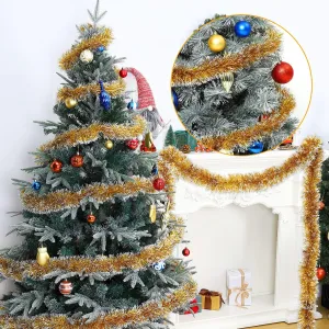 Christmas Tinsel Garland, Christmas Tree Gold Frost Tip Tinsel Garland Metallic Streamers，Hanging Wreath Decor for Staircase Railing Banister Indoor Outdoor Ornament