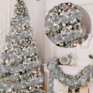 33ft hristmas Tinsel Garland Metallic Shiny Garland Christmas Tree Tinsel Decor Xmas Hanging Tinsel Wreath for Christmas Home and Party Indoor Outdoor Holiday Embellishments