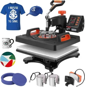 6 in 1 Heat Press Machine 12x15 inch 360° Swing Multifunction Sublimation Heat Press for T Shirts Mugs Hat Plate Cap