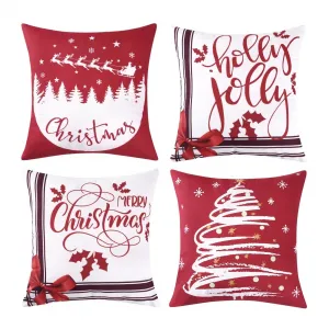 Christmas Velvet Pillow Covers 18×18 Set of 4 Winter Holiday Pillow Cases Xmas Sleigh Tree Cushion Case Hidden Zipper Design