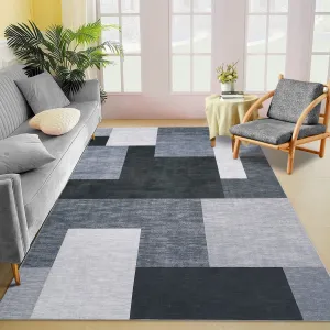 9x12 Area Rug Modern Geometric Throw Rugs Washable Extra Large Area Rug for Bedroom Living Room Non Slip Non Shedding Home Decor Mat Contemporary Floor Cover for Dining Room Office Dorm, Grey