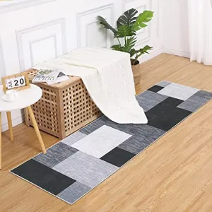 Runner Rug Geometric Washable Soft Flannel Non-Slip Low Pile Modern Decor for Living Room, Kitchen, Bedroom, Hallway, Entryway