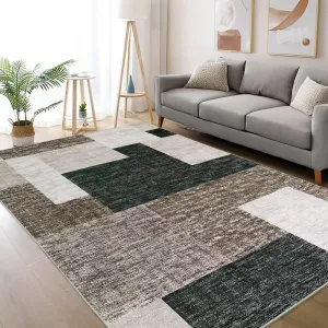 Machine Washable Area Rug 4x6 Indoor Modern Abstract Rug Geometric Floor Carpet Super Soft Throw Kitchen Rug Non Slip Indoor Floor Cover Low Profile Doormats for Bedroom Living Room Dorm,Taupe