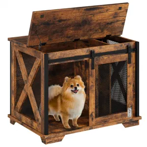37'' Dog Crate Furniture Side End Table with Flip Top and Movable Divider, Wooden Dog Crate Table Large, Style Dog Kennel Side End Table - Rustic Brown
