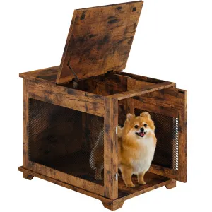 Furniture Style Dog Crate with Pocket Hiding Door, Lockable End Table, Rustic Brown, Flip Top, 32” for Small Dogs